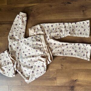 Lucky Brand Cream Hooded Pajama Set with Pink & Blue Floral Motif